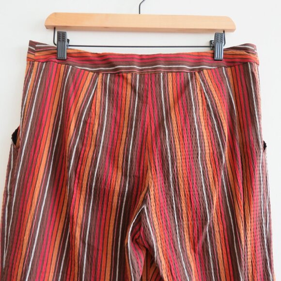 ROSIE ASSOULIN Striped Seersucker Retro High Waist Pants Red Brown Retro - Picture 15 of 16